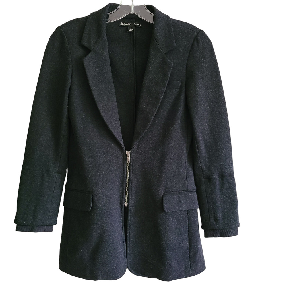 ELIZABETH & JAMES Zip Front Heavyweight Knit Jacket Blazer Dark Gray Women's 0